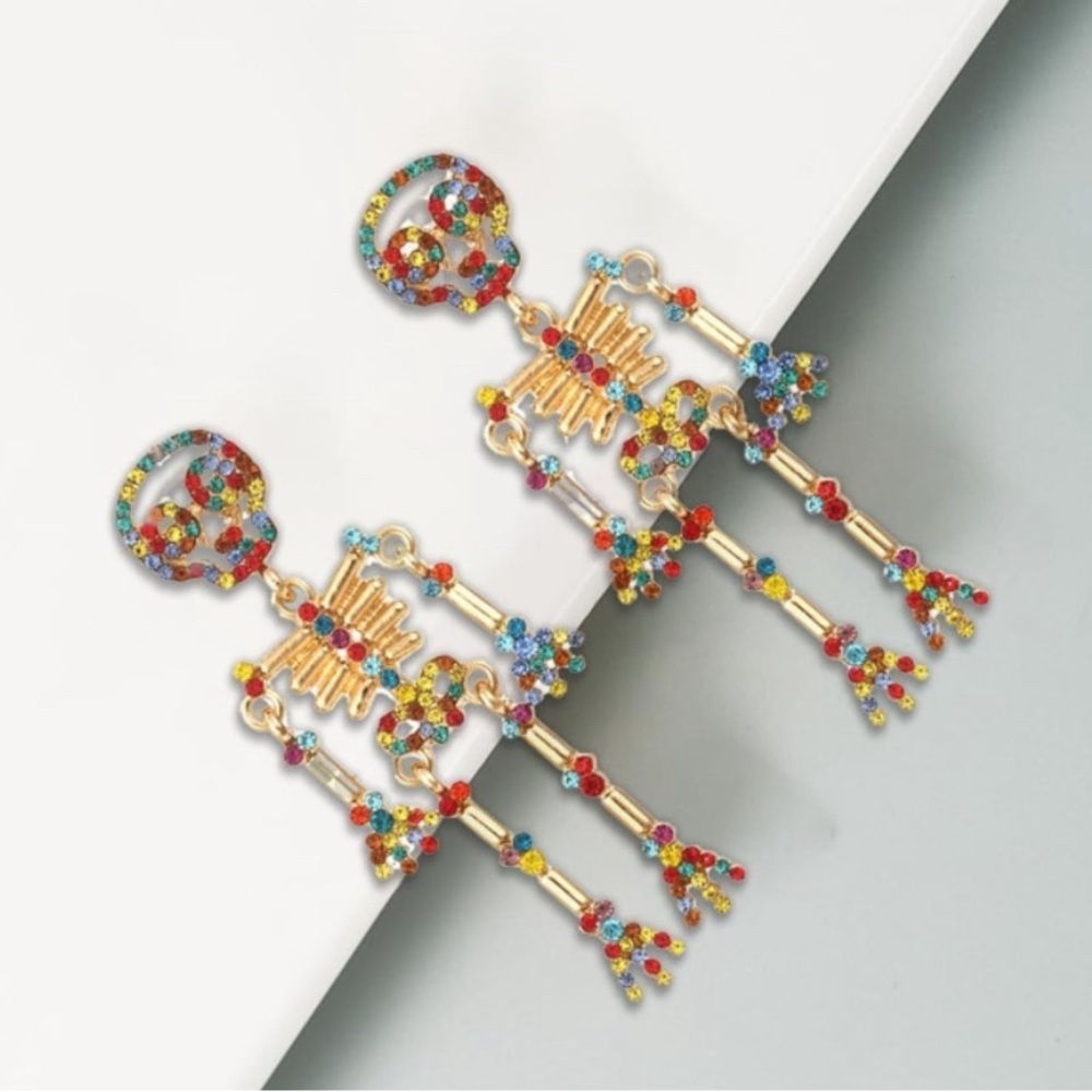 Skeleton Multicolor Rhinestone Earrings - Picture 3 of 6